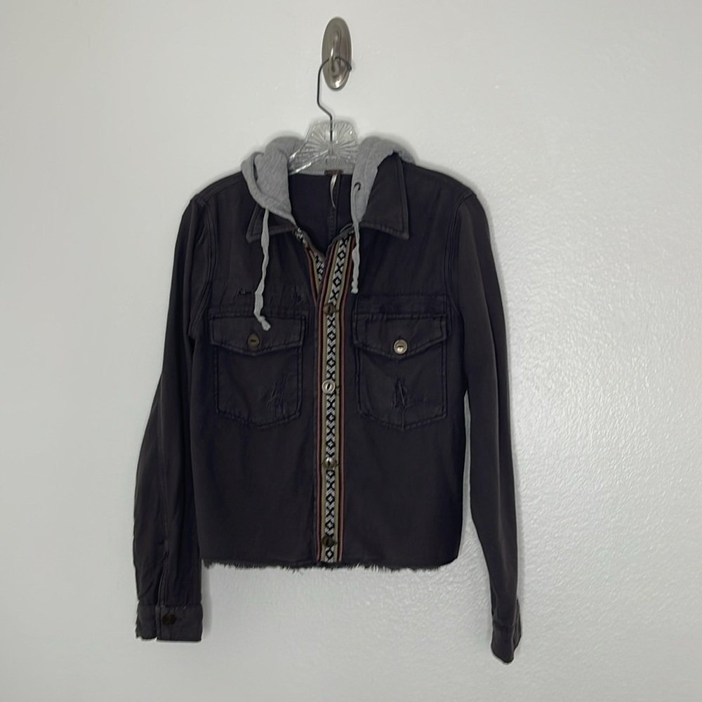 Free People Weekend Wanderer Gray Hooded Jacket Size Small - Picture 2 of 7